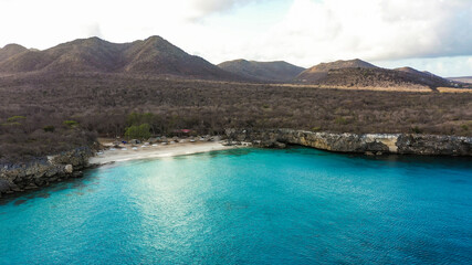 Aerial view above scenery of Curacao, the Caribbean