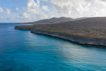 Aerial view above scenery of Curacao, the Caribbean