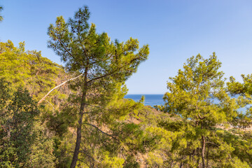 Seaside view from Lycian Way along Mediterranean coast Turkey.