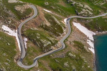 mountain roads between Ceresole Reale and the Nivolet hill around serrù lake, Agnel lake, Nivolet lake in Piedmont in Italy