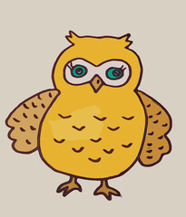 Yellow happy owl with blue eyes