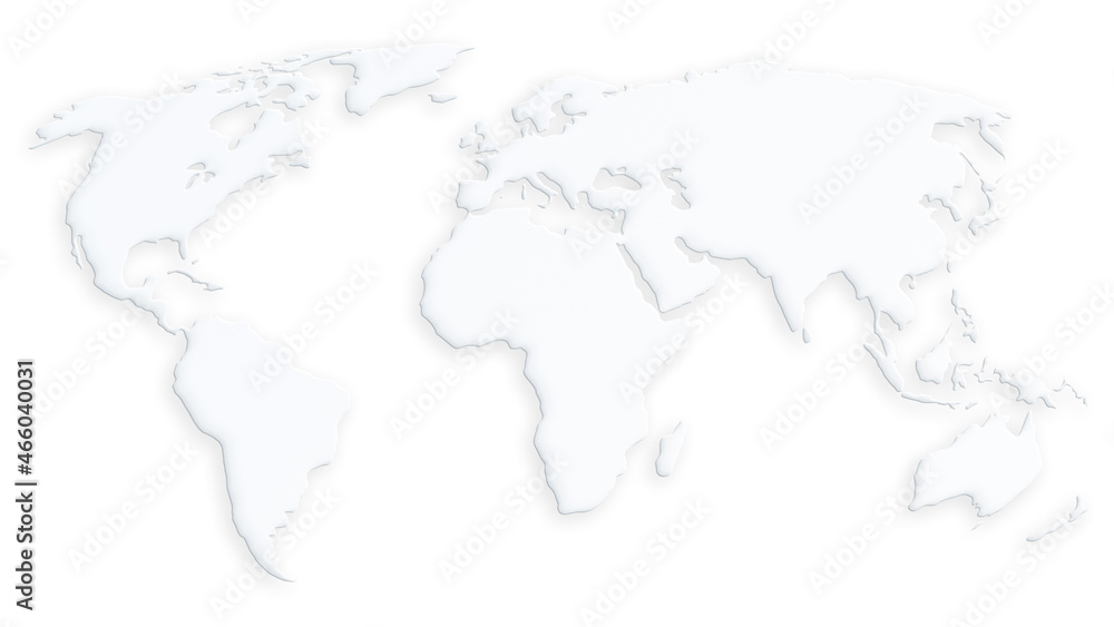 Poster white world map floating over white background. clean and simple world map in 4k resolution.