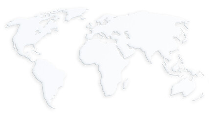 White world map floating over white background. Clean and simple world map in 4k resolution.