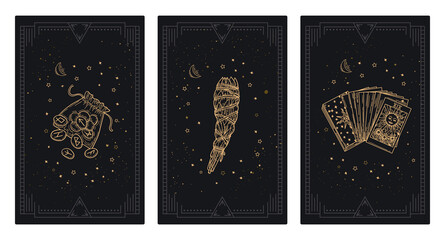 Cover set of magical tarot cards. Mystical templates for occult tarot cards, banners, flyers. Background of magic or association cards. - obrazy, fototapety, plakaty