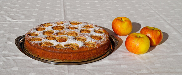 beautiful delicious apple pie in the October sun in Bavaria (Germany)