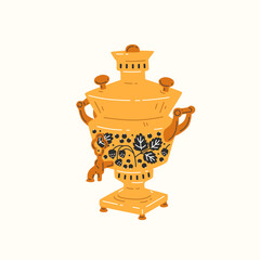 Traditional russian samovar with floral ornament. Vector illustration