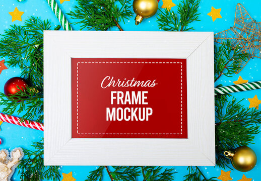 Christmas Frame with Decorations Mockup