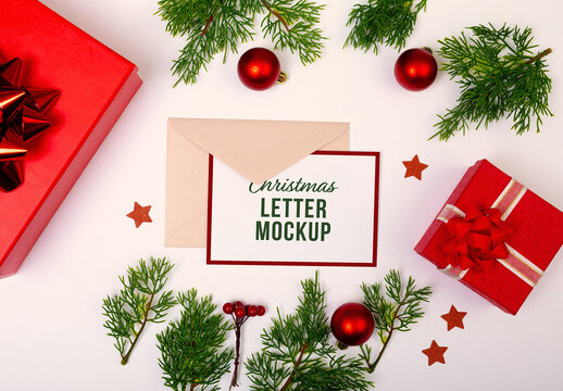 Christmas Letter and Envelope Mockup
