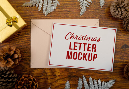 Christmas Letter and Envelope Mockup