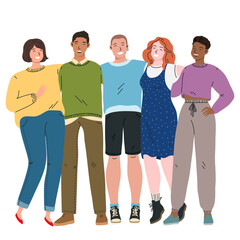 Fototapeta premium Diverse group of laughing people standing on a white background