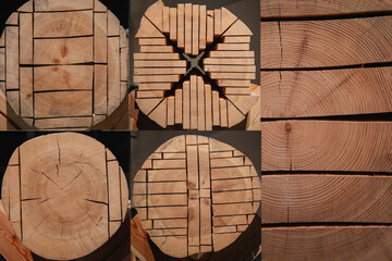 Different methods of log conversion. Board sawn from log. - obrazy, fototapety, plakaty