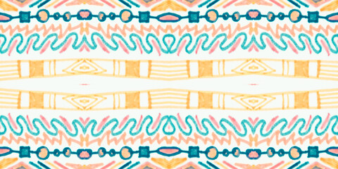 Hand drawn tribal ribbon. Seamless ethnic background. Art aztec pattern. Peruvian american ornament. Traditional tribal ribbon. Vintage maya design for textile. Grunge indian print.