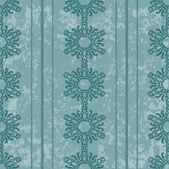 Decorative pattern with vertical ornaments and stripes. Seamless barroque texture vector with grunge. Green color. For textiles, wallpaper, tiles or packaging.