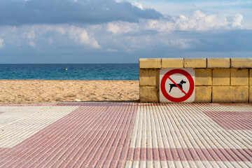 no dog walking sign at the beach entrance