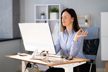 Healthy Yoga Meditation Exercise In Office Chair