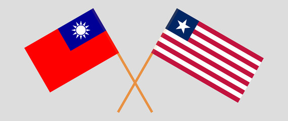 Crossed flags of Taiwan and Liberia. Official colors. Correct proportion