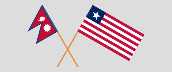 Obraz premium Crossed flags of Nepal and Liberia. Official colors. Correct proportion