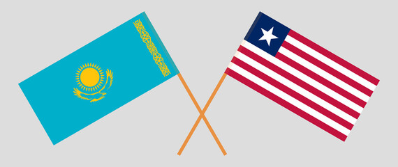 Crossed flags of Kazakhstan and Liberia. Official colors. Correct proportion