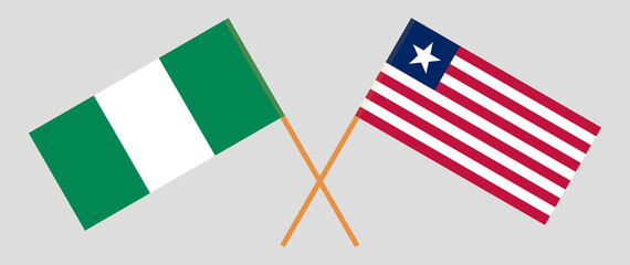 Crossed flags of Nigeria and Liberia. Official colors. Correct proportion