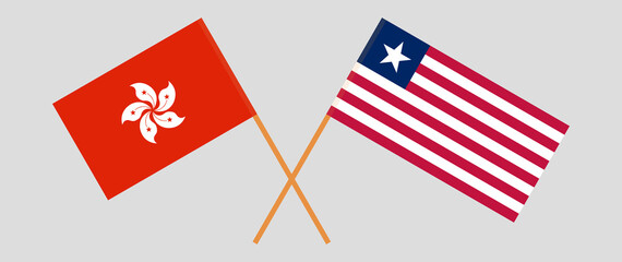 Crossed flags of Hong Kong and Liberia. Official colors. Correct proportion