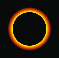 Total eclipse of the sun . Black night in astronomical space. The sun glows in a ring in the cosmic sky. Total eclipse with a red aura. Abstract space star. Vector