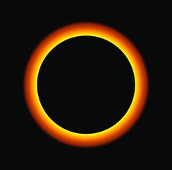 Fototapeta premium Total eclipse of the sun . Black night in astronomical space. The sun glows in a ring in the cosmic sky. Total eclipse with a red aura. Abstract space star. Vector