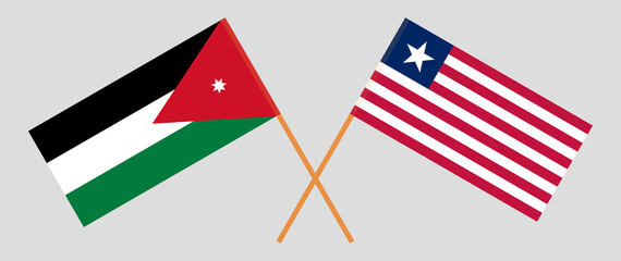 Crossed flags of Jordan and Liberia. Official colors. Correct proportion