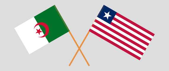 Crossed flags of Algeria and Liberia. Official colors. Correct proportion