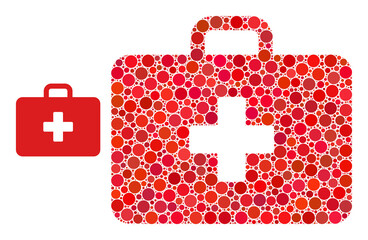 Medical first aid vector mosaic of small circles in various sizes and color tinges. Small circles are combined into medical first aid vector illustration. Abstract vector illustration.