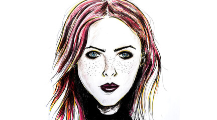drawing of girl with red hair