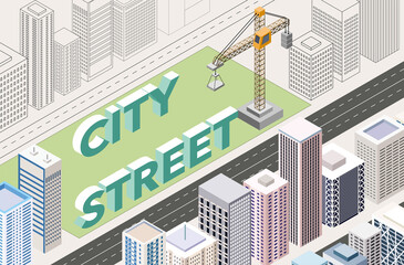 City street isometric vector concept illustration