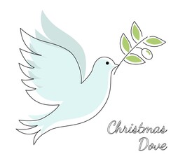 Christmas Dove Pigeone in festive colors Merry Christmas and Happy New Year folk art web banner bird illustration Peace Dove with branch Merry Christmas and winter holidays greeting card design