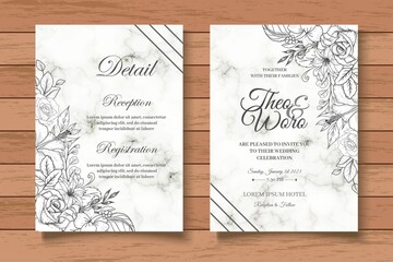 Hand Drawing Lineart Floral Wedding Invitation Card