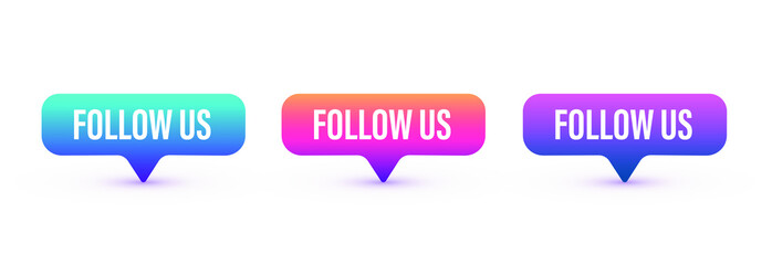 Follow us set of color label. Follow us buttons isolated on a white background. The concept of the social network. Vector illustration.