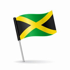 Jamaican flag map pointer layout. Vector illustration.
