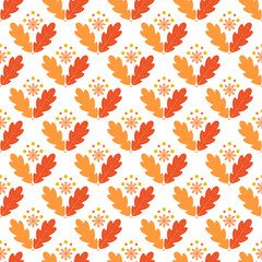 Fall oak leaves seamless pattern. Autumn vector background for fabric, clothes, scrapbooking, wrapping paper, etc