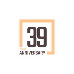 39 Year Anniversary Celebration Vector with Square Shape. Happy Anniversary Greeting Celebrates Template Design Illustration