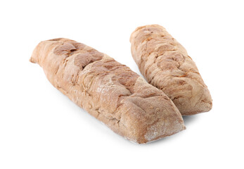 Tasty rye baguettes on white background. Fresh bread