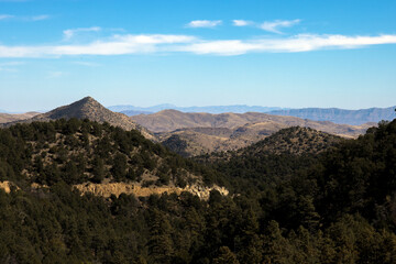 High-elevation view from scenic drive Highway 152 looking east across the Black Range of New...