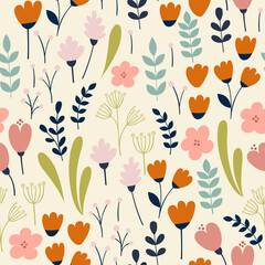 Boho flowers. Vector seamless pattern in boho style