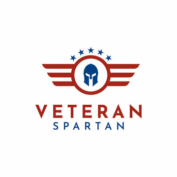 American Greek Spartan Warrior Helmet with Wings Emblem Badge Label Logo Design Vector 