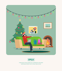 Flat Illustration Christmas Video call