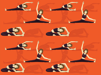 Yoga Posture Revolved Head To Knee Pose Cartoon Seamless Wallpaper Background