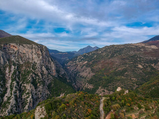 Amazing view over ridomo gorge in mountainous Mani area. At bottom rignt Prophet Helias traditional...