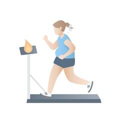 Calories exercise calculate to lose weight,fat woman in sport wear Fitness and running on on Treadmill,Calories burned routine activity,Healthy Lifestyle,Vector illustration.