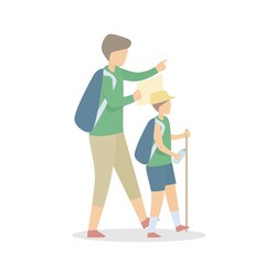 Learning from experiences of parents with children in care,Involvement of parents outside the classroom,Encourage more positive in life,Father took his son for a walk together,Vector illustration.
