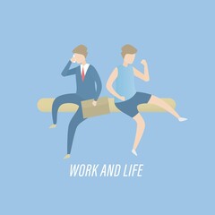 Fototapeta na wymiar Work life balance,important comparison,businessmen manage their work make money and finding time relax and do what they enjoy,Manage time mental health and healthy exercise time,Vector illustration.