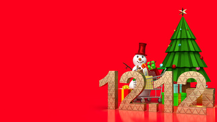 The gold number 12.12  and snowman for sale promotion concept 3d rendering