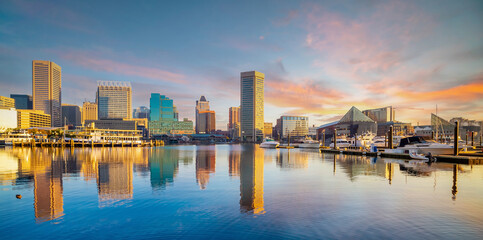 Fototapeta na wymiar Downtown Baltimore city skyline , cityscape in Maryland USA