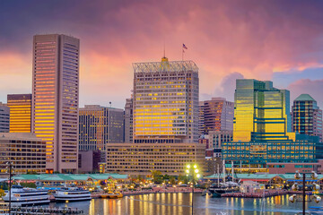 Fototapeta na wymiar Downtown Baltimore city skyline , cityscape in Maryland USA